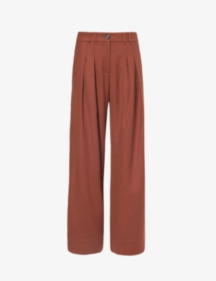 ME AND EM: Wide-leg high-rise recycled polyester and wool-blend trousers