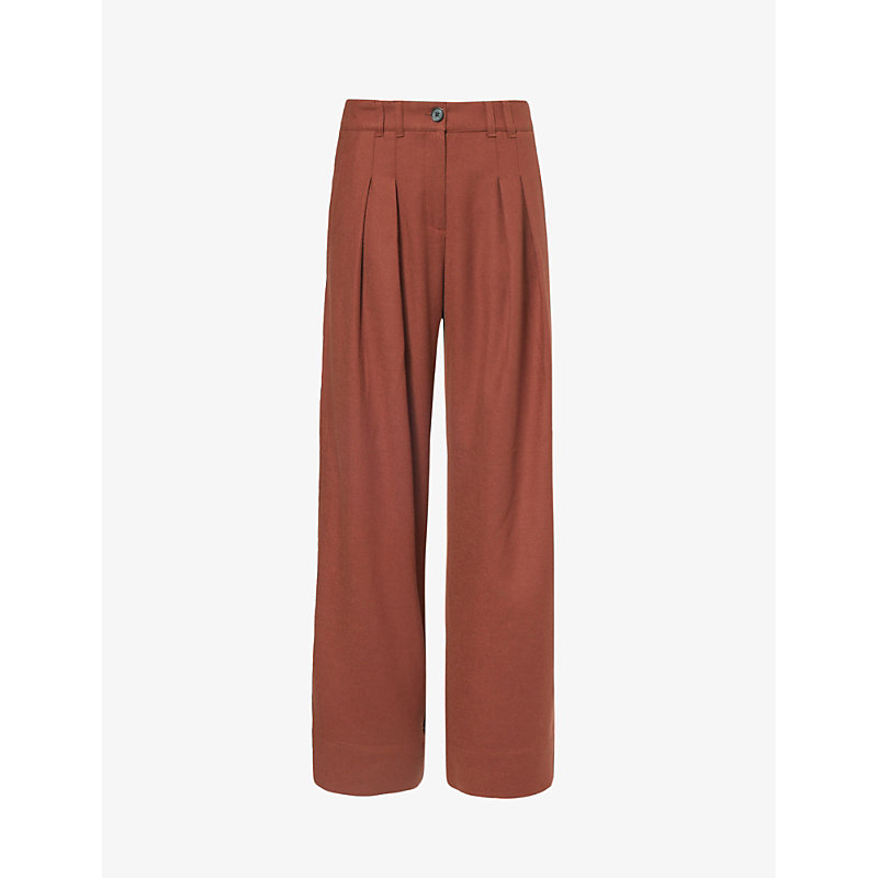 Me And Em Womens Pecan Wide-leg High-rise Recycled Polyester And Wool-blend Trousers
