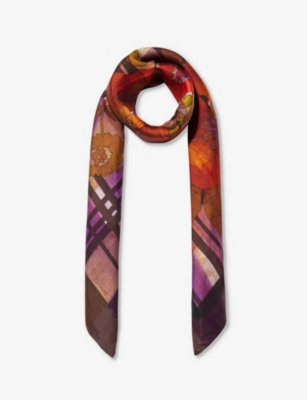 Dianora Salviati Womens Multi Tones Patterned Square Silk Scarf