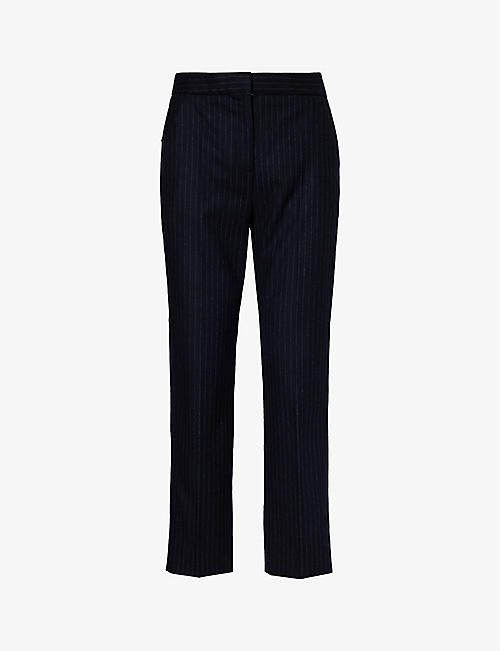 ME AND EM: Pinstriped slim-fit cropped wool-blend trousers