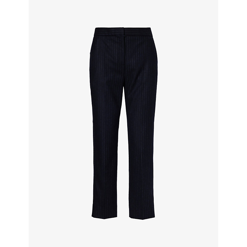 Me And Em Pinstriped Slim-fit Cropped Wool-blend Trousers In Navy/charcoal