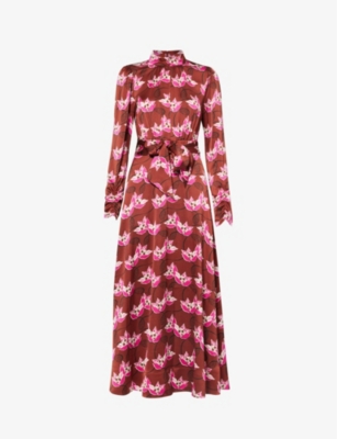 Me And Em Graphic-print Stretch-recycled Polyester Maxi Dress In Pecan/pink/light Cre