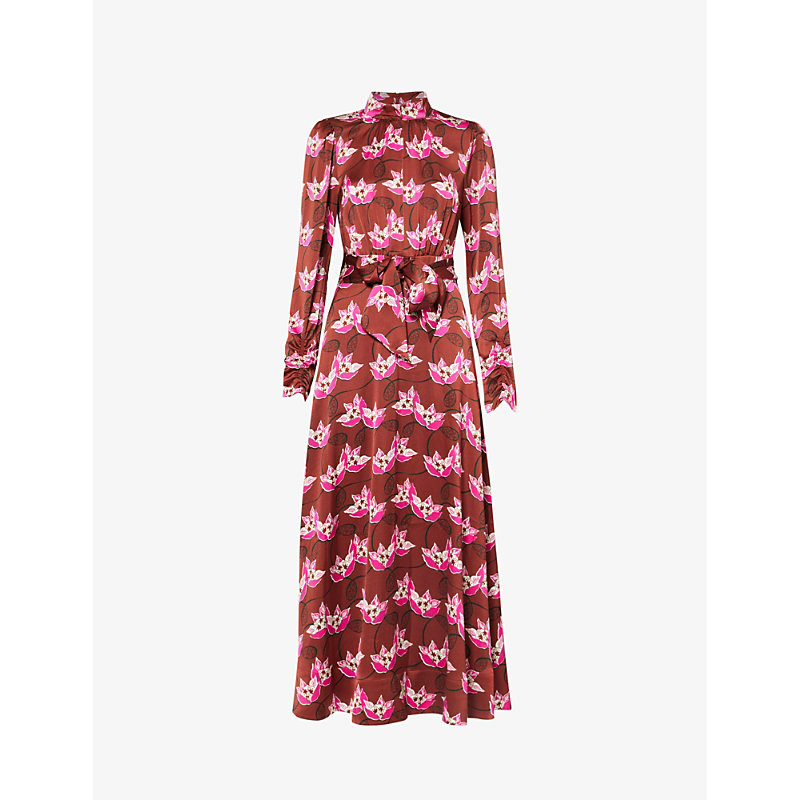 Me And Em Graphic-print Stretch-recycled Polyester Maxi Dress In Pecan/pink/light Cre