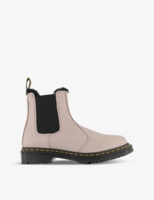 Shop Dr. Martens' Dr. Martens Womens Vintage Taupe 2976 Leonore Faux Fur-lined Leather Chelsea Boots In Cream