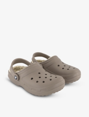 Crocs Womens Classic Shearling-lined Rubber Clogs Mushroom Bone Eur 40 / 7 Uk In Gray