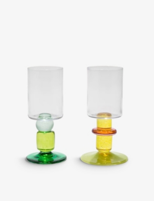 Glassette Yellow Green Gather Miami Glass Wine Glasses Set Of Two