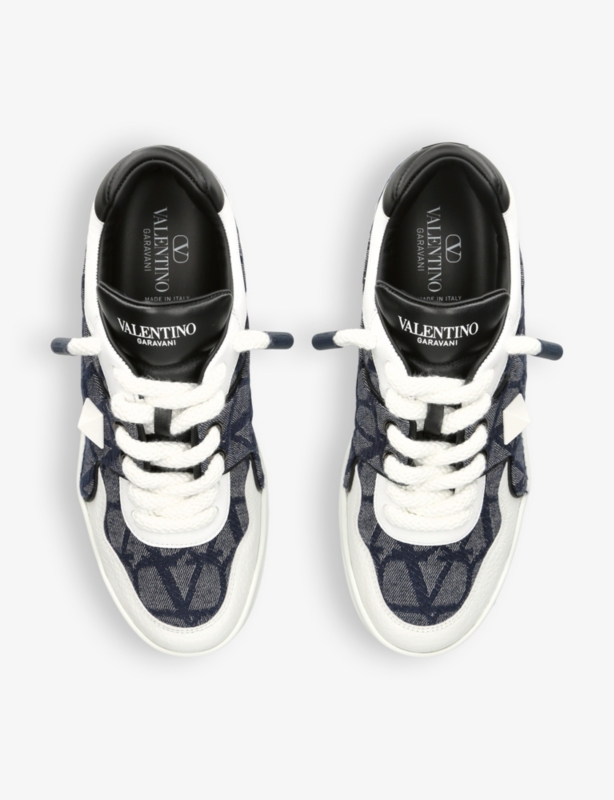 One Stud Branded Leather and Canvas Low-Top Trainers