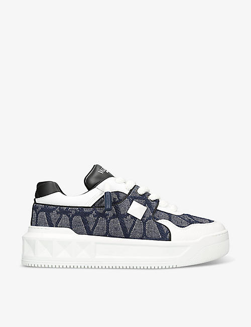 VALENTINO GARAVANI: One Stud branded leather and canvas low-top trainers