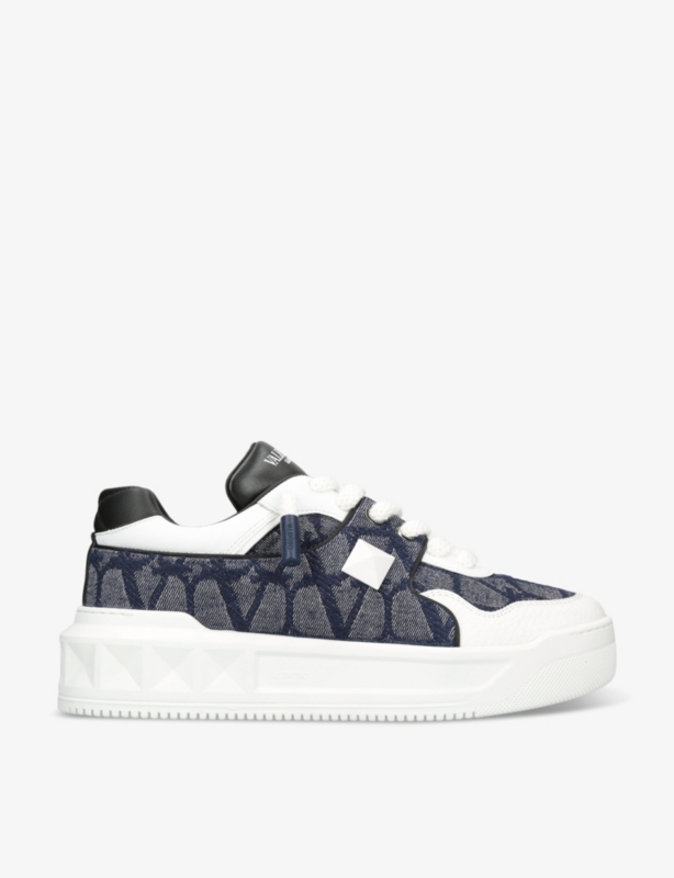 One Stud Branded Leather and Canvas Low-Top Trainers
