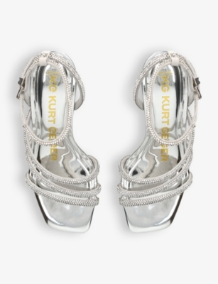 Kg Kurt Geiger Womens Silver Savanna Low Crystal-embellished Heeled Woven Sandals In Silver