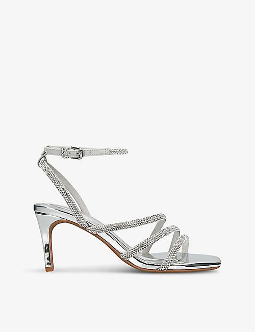 KG KURT GEIGER: Savanna Low crystal-embellished heeled woven sandals