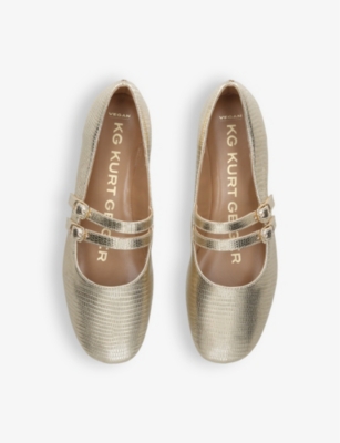 Kg Kurt Geiger Womens Gold Magic Double-strap Patent Faux-leather Ballet Flats In Gold