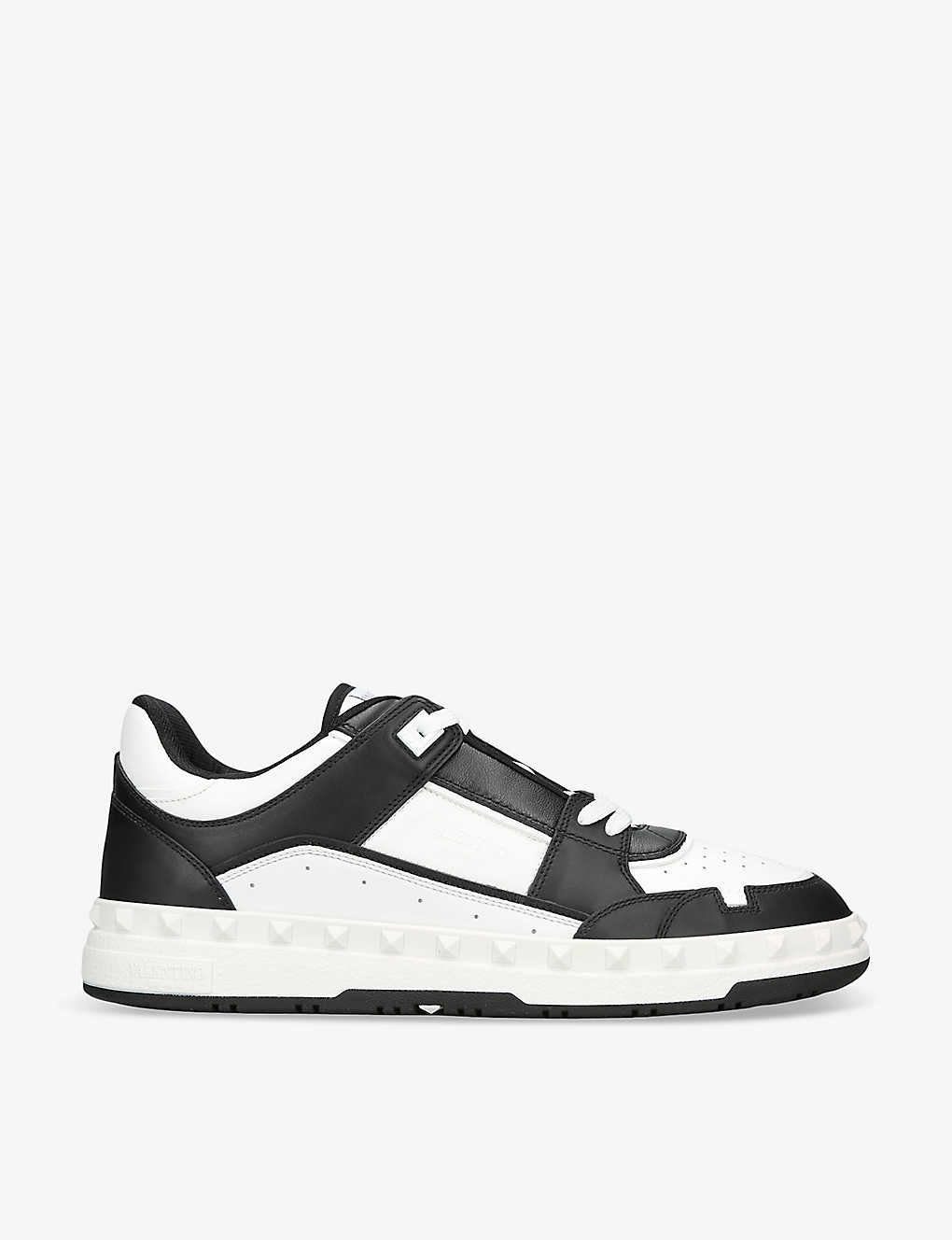 Shop Valentino Freedots Panelled Leather Low-top Trainers In White/blk