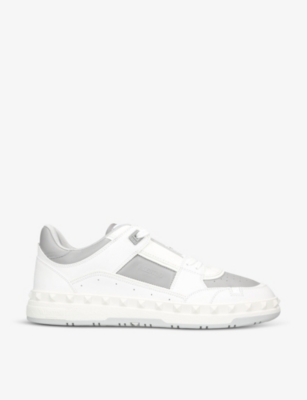 Shop Valentino Freedots Logo-print Leather Low-top Trainers In White/comb