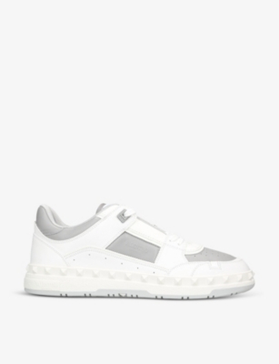 Shop Valentino Garavani Men's White/comb Freedots Logo-print Leather Low-top Trainers