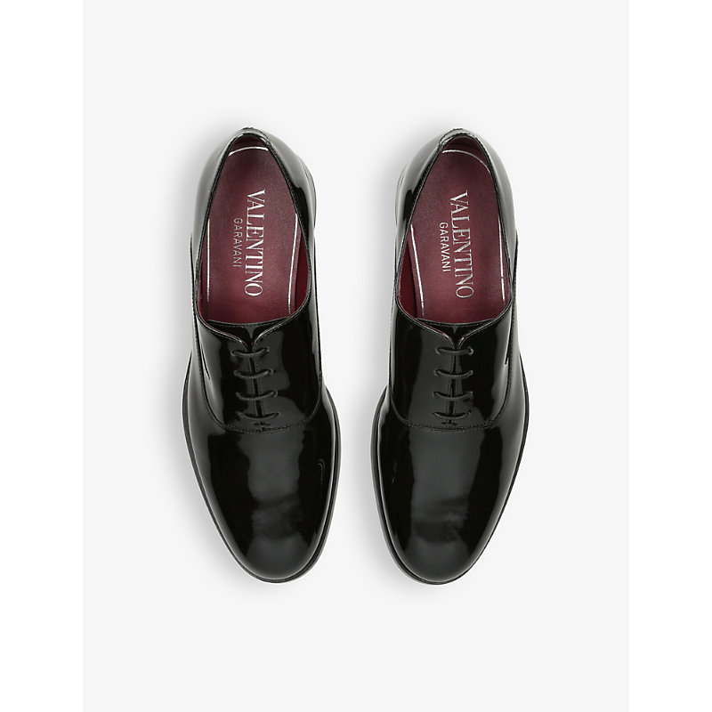 Shop Valentino Garavani Men's Black Vlogo-embellished Leather Derby Shoes