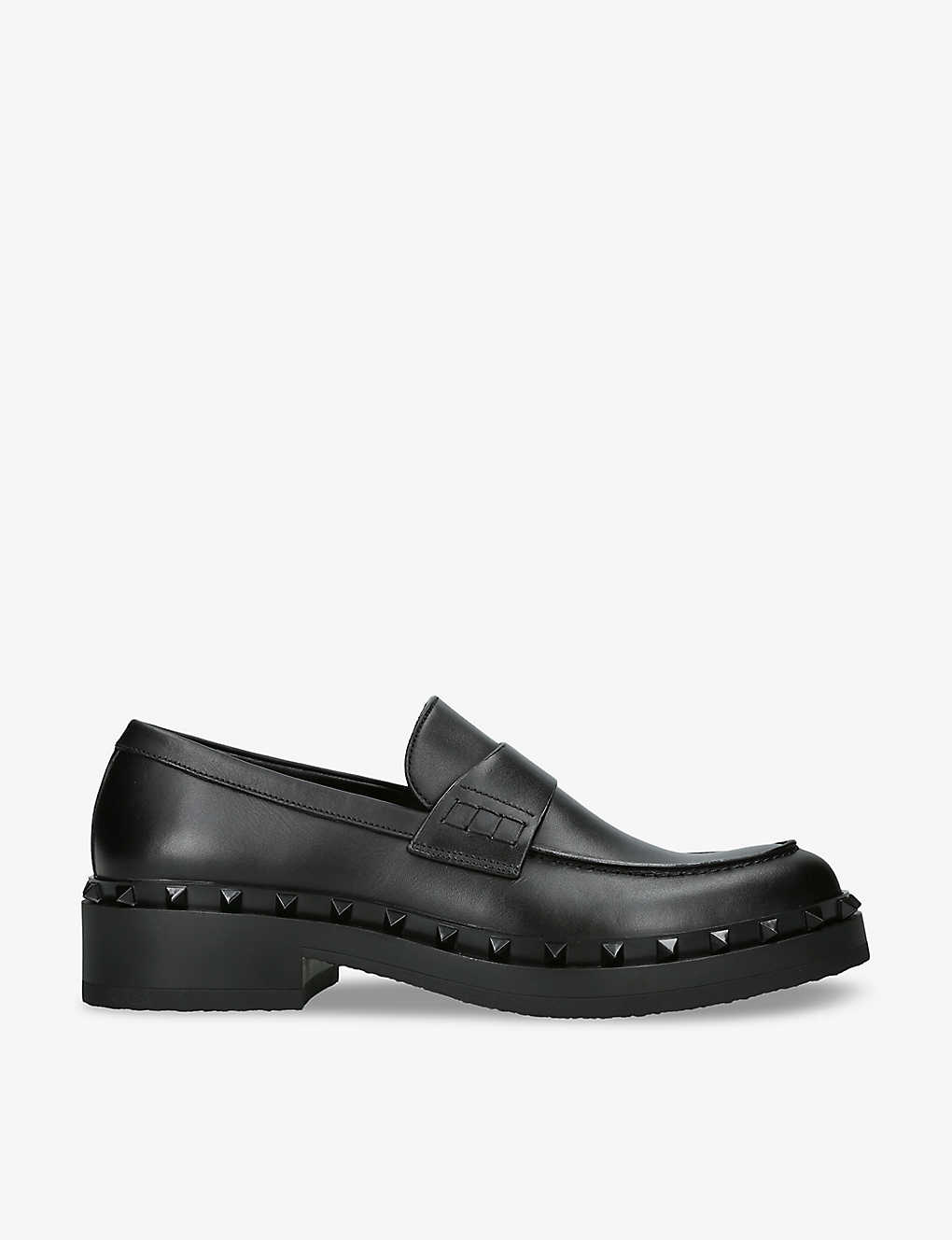 Valentino Garavani Mens Black Rockstud Spike-embellished Leather Loafers