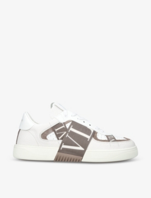 Shop Valentino Garavani Men's White/comb Vl7n Logo-strap Leather Low-top Trainers