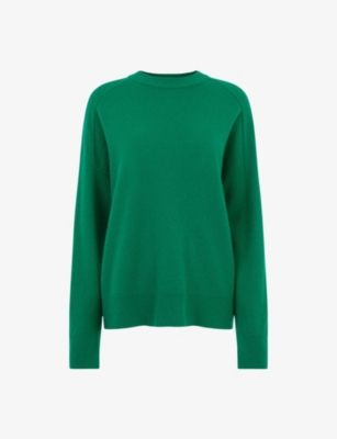 Whistles Womens Green Relaxed-fit Round-neck Wool Jumper