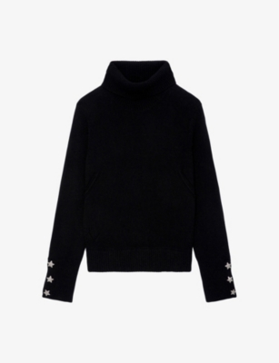 Shop Zadig & Voltaire Zadig&voltaire Womens Noir Boxy Star-jewelled Recycled Cashmere-blend Jumper