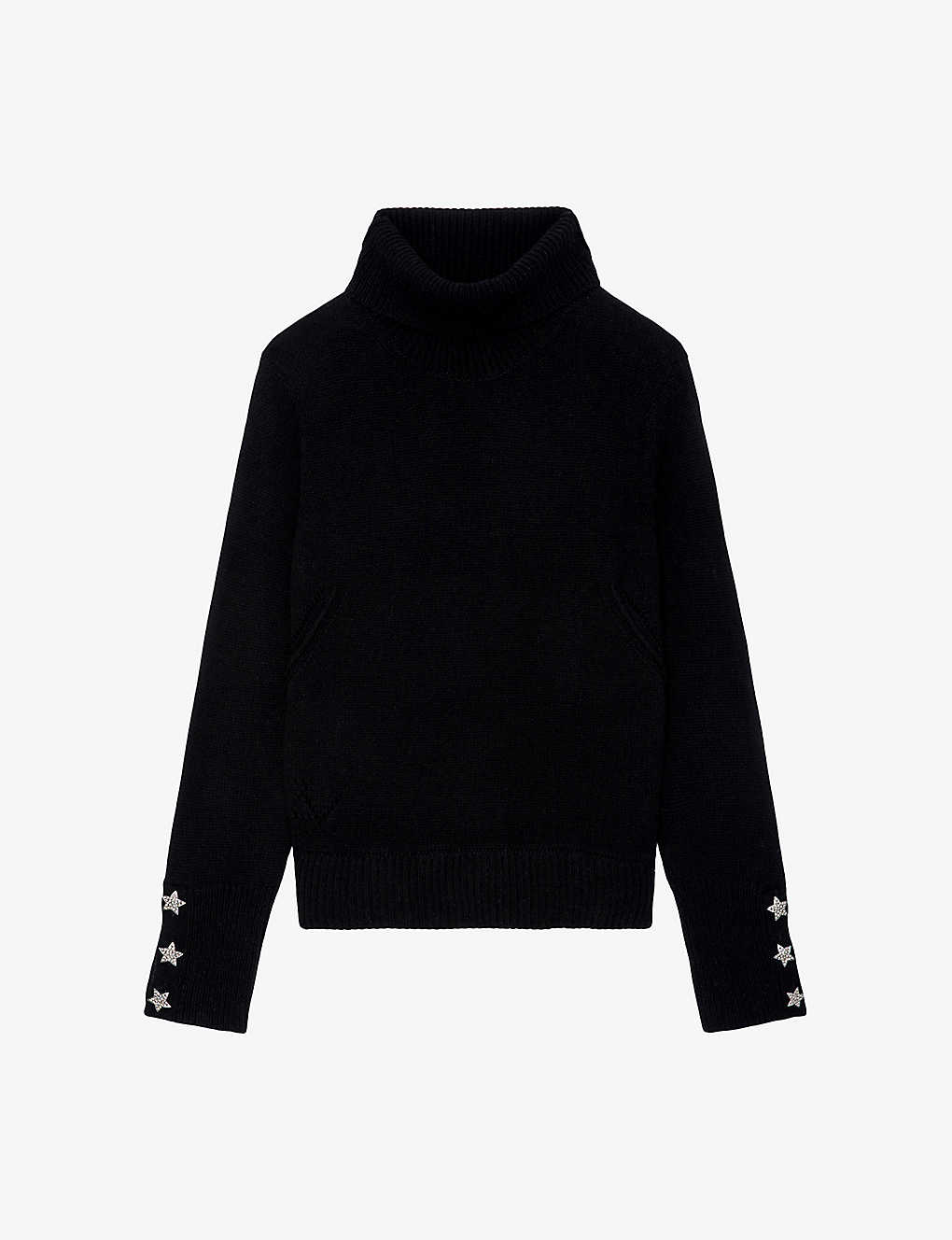 Shop Zadig & Voltaire Zadig&voltaire Women's Noir Boxy Star-jewelled Recycled Cashmere-blend Jumper