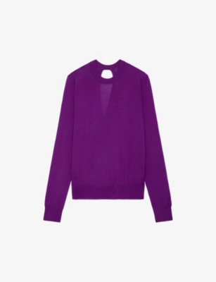 Shop Zadig & Voltaire Zadig&voltaire Women's Goa Emma Crossover Open-back Wool Jumper In Purple