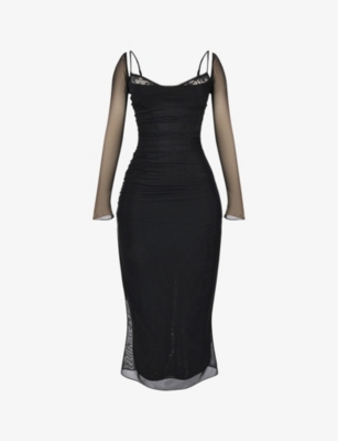 House Of Cb Womens Black Katarina Corseted Stretch-woven Maxi Dress