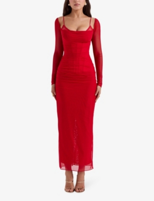 HOUSE OF CB OF CB WOMENS SCARLET KATARINA CORSETED STRETCH-WOVEN MAXI DRESS XS 