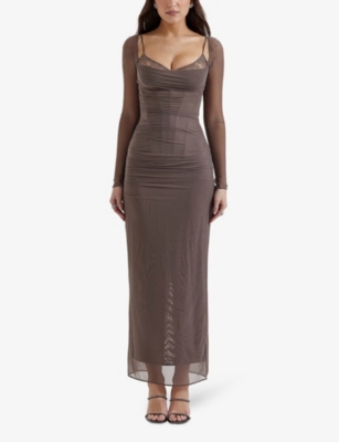 HOUSE OF CB OF CB WOMENS SMOKE KATARINA CORSETED STRETCH-WOVEN MAXI DRESS 
