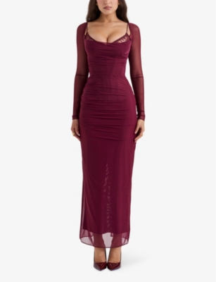 House Of Cb Womens Wine Katarina Corseted Stretch-woven Maxi Dress In Wine