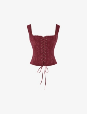 Pink Stretch Woven Square Neck Corset Top