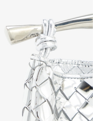 Bottega Veneta Sardin Mini Metallic Intrecciato Top-handle Bag In Silver-vintage Sil