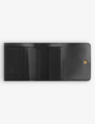 Bottega Veneta Womens Black-gold Intrecciato Leather Trifold Wallet In Black-gold