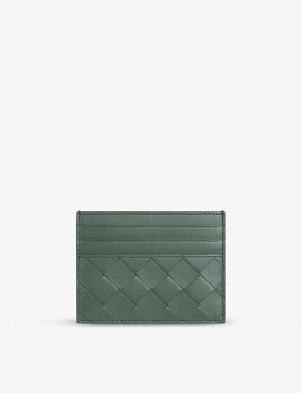 Shop Bottega Veneta Aloe-gold Intrecciato Leather Card Holder