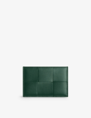Bottega Veneta Emerald Green-gold Cassette Intrecciato-woven Leather Card Holder