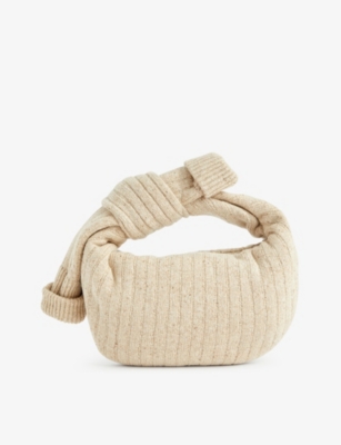 Bottega Veneta Mini Jodie Knitted Wool Top Handle Bag In Dune Melange-silver