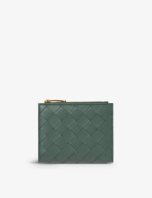 Bottega Veneta Womens Aloe-gold Intrecciato Small Leather Bifold Wallet