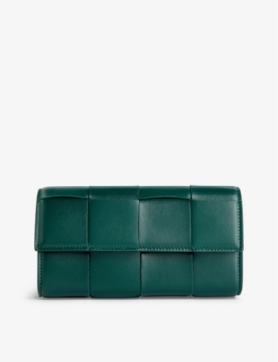Bottega Veneta Womens Emerald Green-gold Intrecciato Large Leather Wallet In Emerald Green-gold
