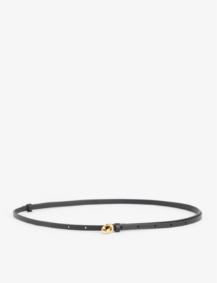 Bottega Veneta Womens Black-m Brass Leather Belt