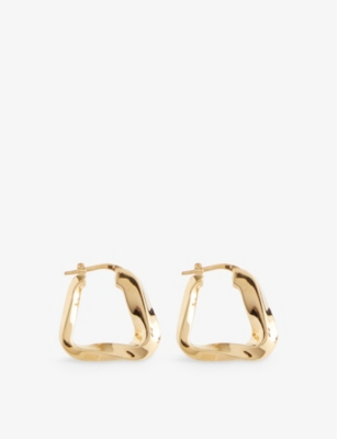 BOTTEGA VENETA: Wave triangle 18ct yellow-gold plated silver hoop earrings