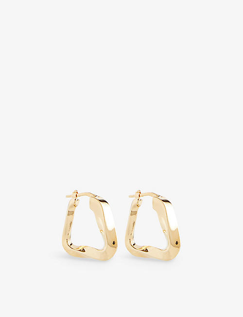 BOTTEGA VENETA: Wave triangle 18ct yellow-gold plated silver hoop earrings