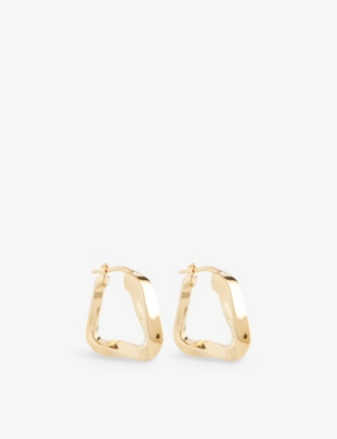 BOTTEGA VENETA: Wave triangle 18ct yellow-gold plated silver hoop earrings