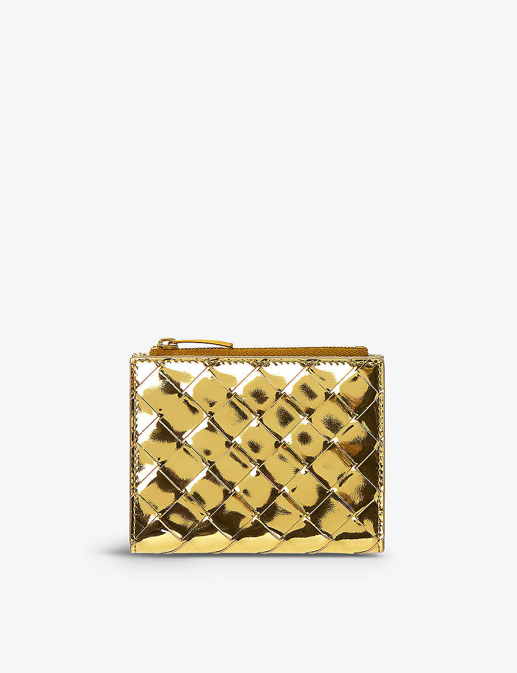 Bottega Veneta Womens Gold-m Brass Intrecciato Metallic-leather Bifold Wallet