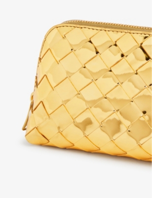 Intrecciato metallic-leather pouch