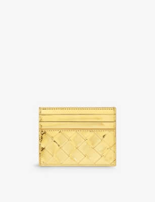 BOTTEGA VENETA: Intrecciato woven metallic-leather card holder
