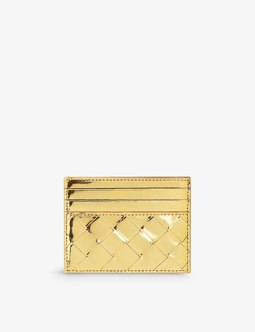 Shop Bottega Veneta Gold-m Brass Intrecciato Woven Metallic-leather Card Holder
