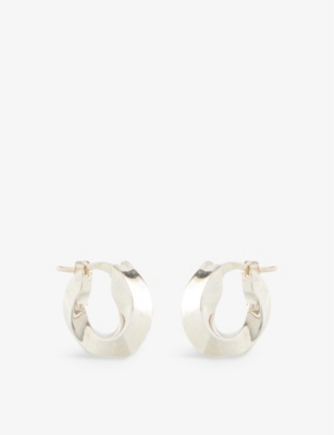 BOTTEGA VENETA: Wave triangle silver hoop earrings