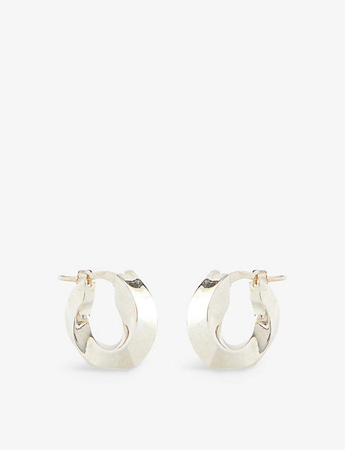 BOTTEGA VENETA: Wave triangle silver hoop earrings
