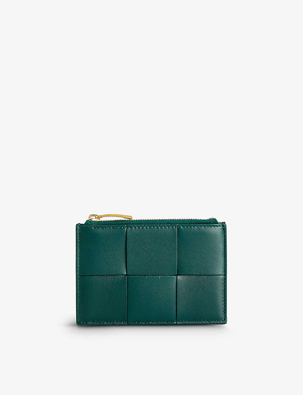 Bottega Veneta Emerald Green-gold Intrecciato Zipped Leather Card Holder