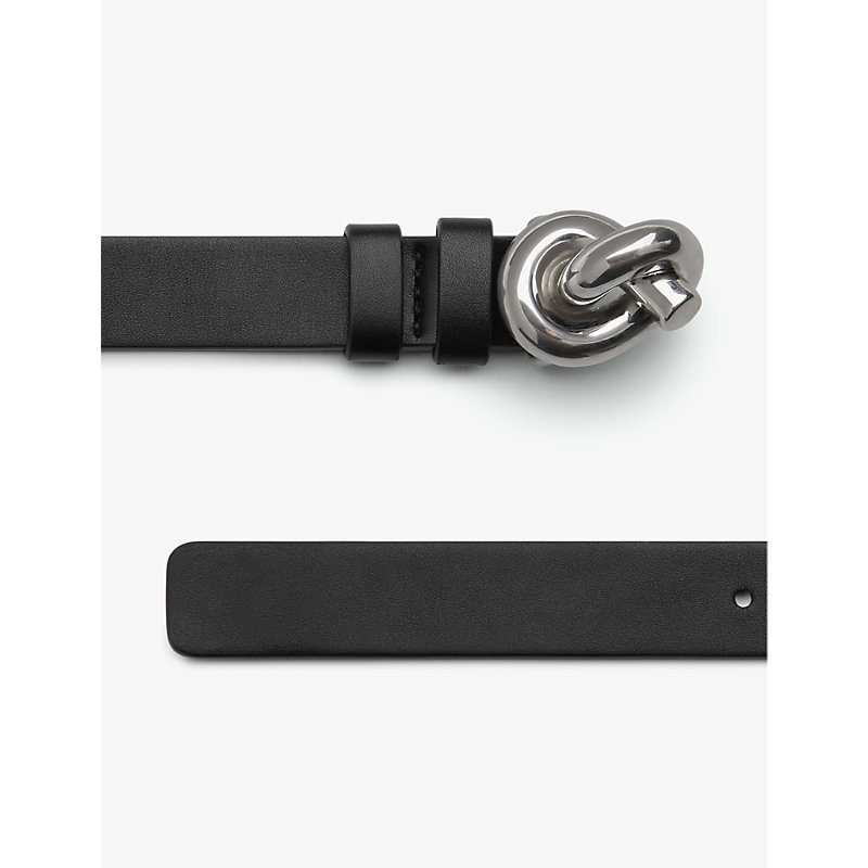 Shop Bottega Veneta Women's Black-silver Knot Leather And Silver-tone Hardware Belt